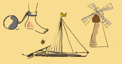 Dessin de boulet de forats, de poulies et de roulement