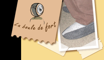 Logo boule de fort et photo de charentaises aux pieds